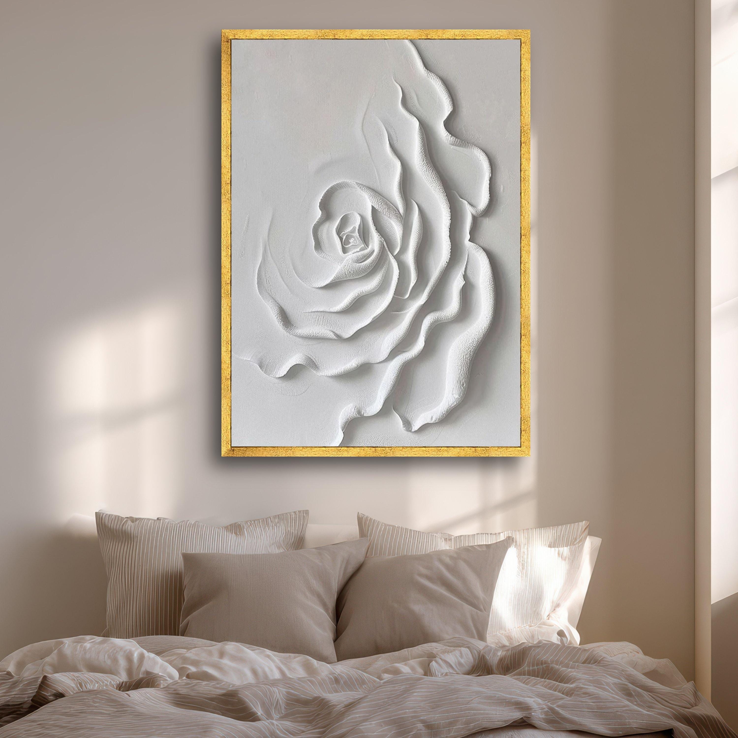 Embossed White Rose Canvas Art, Minimalist Floral Wall Decor Canvas ...