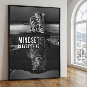 Motivational Kitten Tiger Reflection Canvas PRİNT, Black White Animal Wall Art