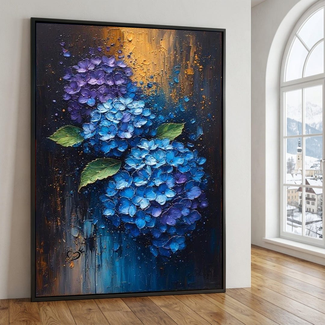 Blue Purple Hydrangea Floral Canvas Art, Botanical Print, Ready to Hang ...