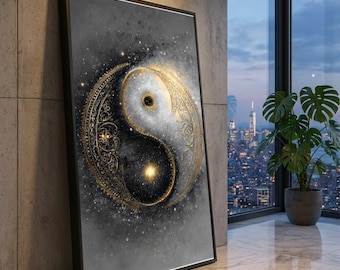 Gold Yin Yang Canvas Art, Spiritual Mandala, Zen Home Decor