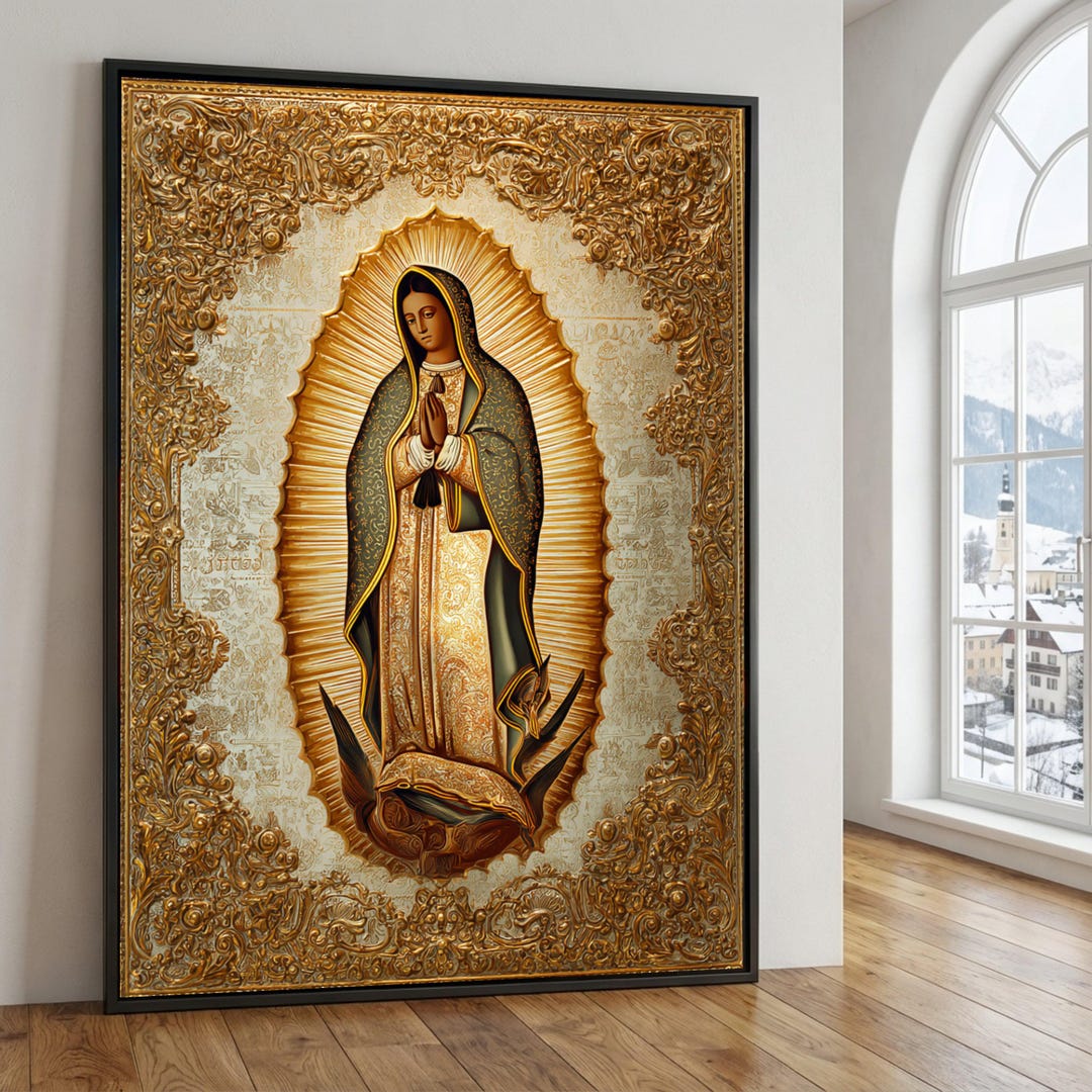 Our Lady of Guadalupe Canvas Art, Gold Embossed Catholic Icon - Etsy