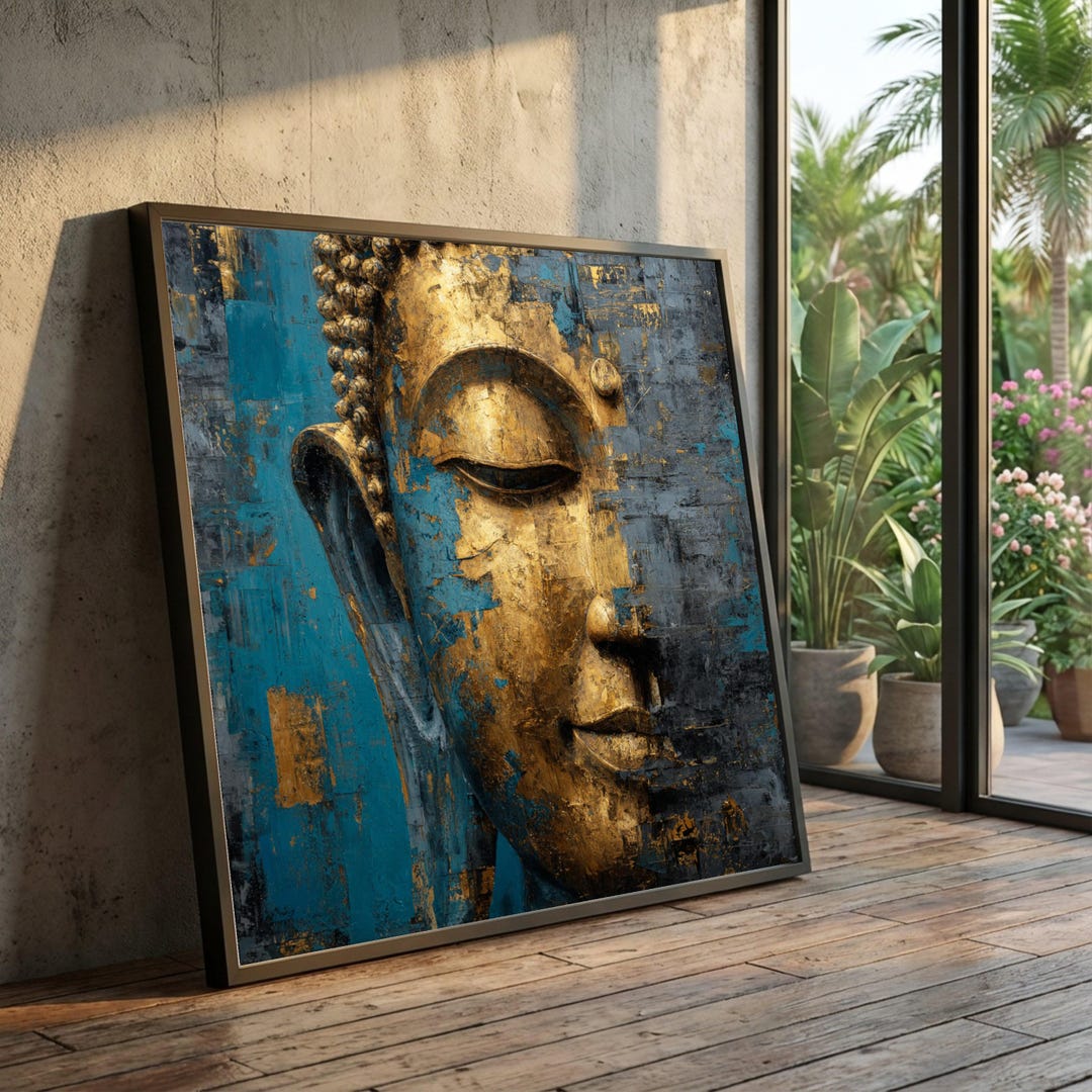 Abstract Golden Buddha Face Canvas, Spiritual Zen Wall Art - Etsy