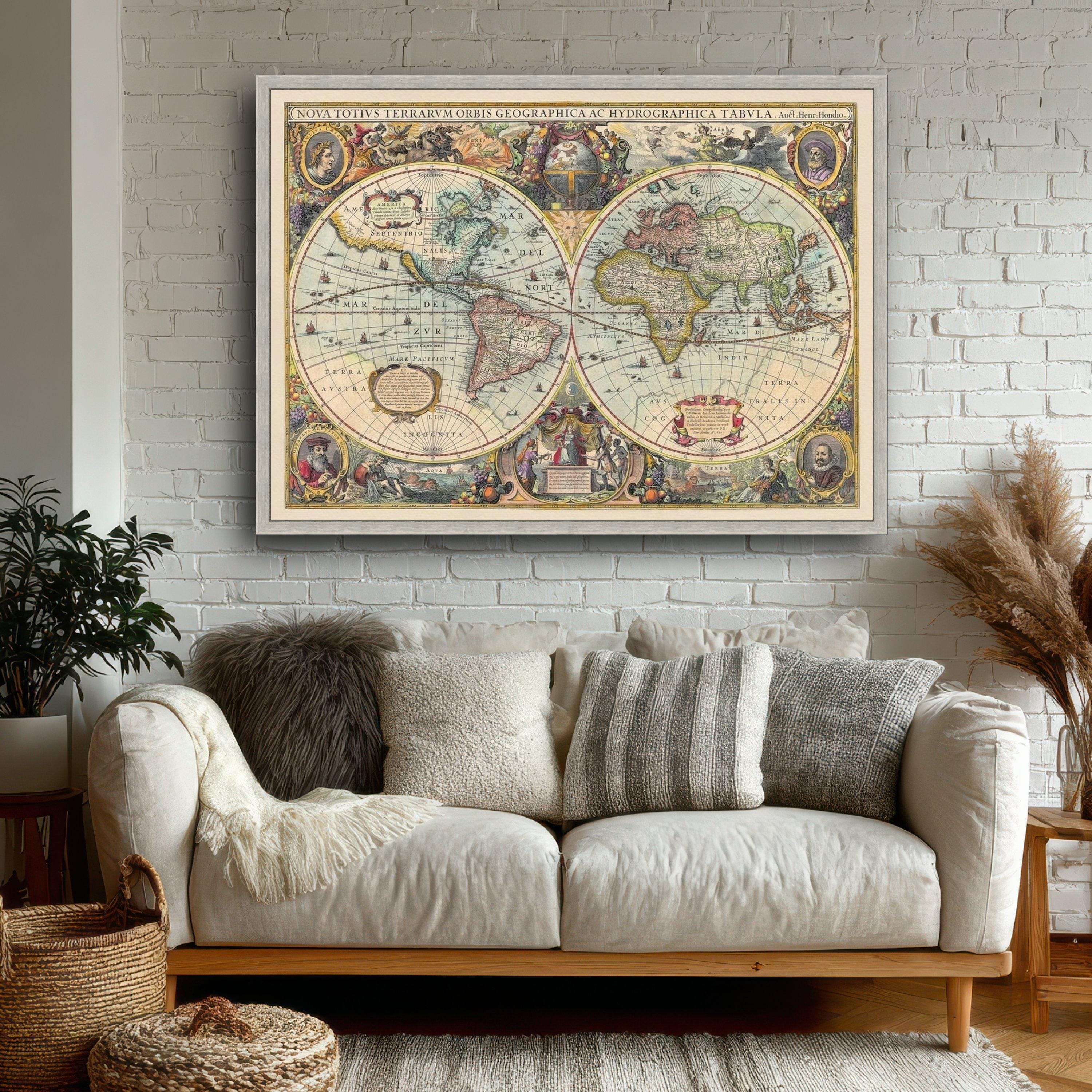 Vintage World Map Canvas Print, Ready to Hang Wall Art - Etsy