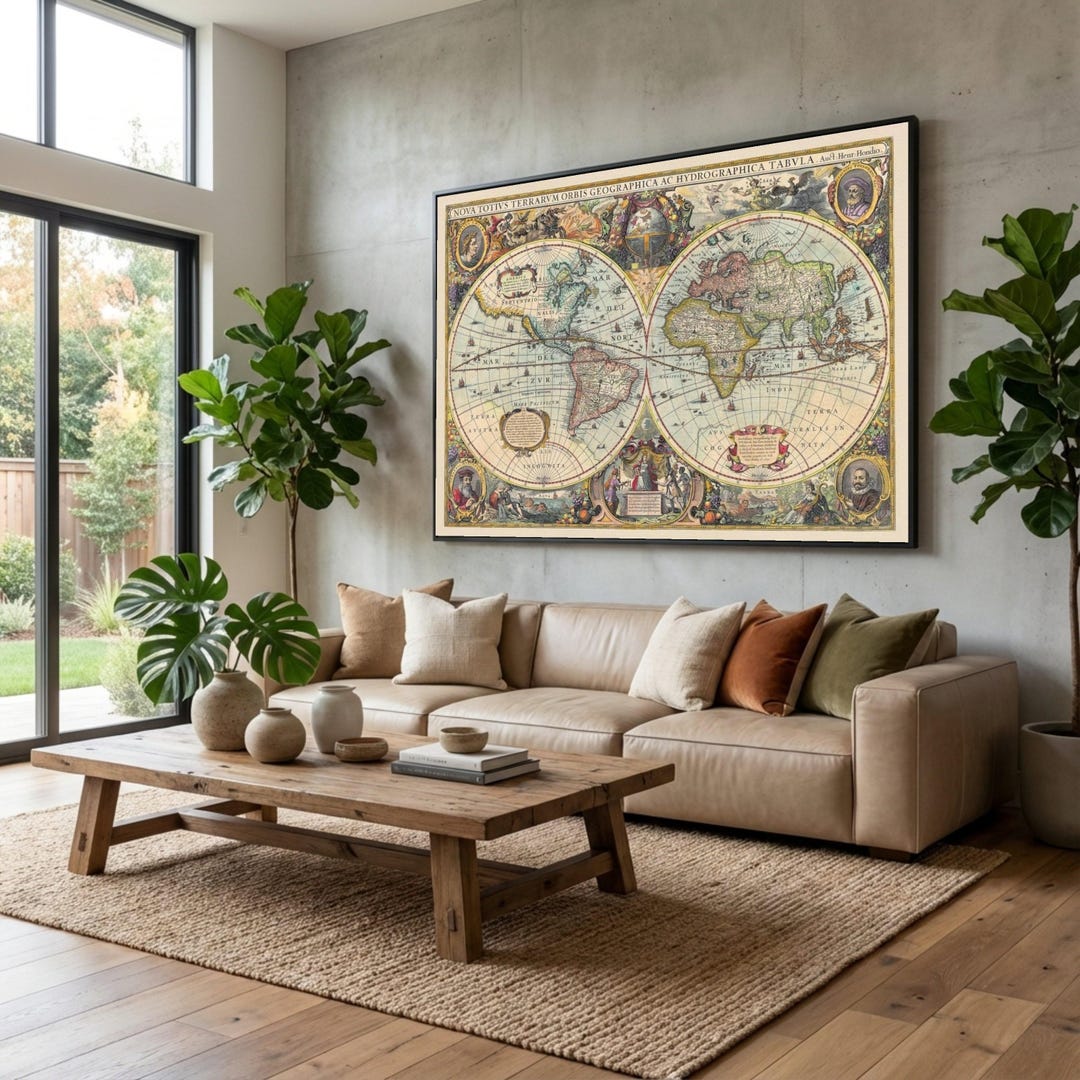 Vintage Antique World Map Canvas Wall Art, Historical Globe Print, Old ...