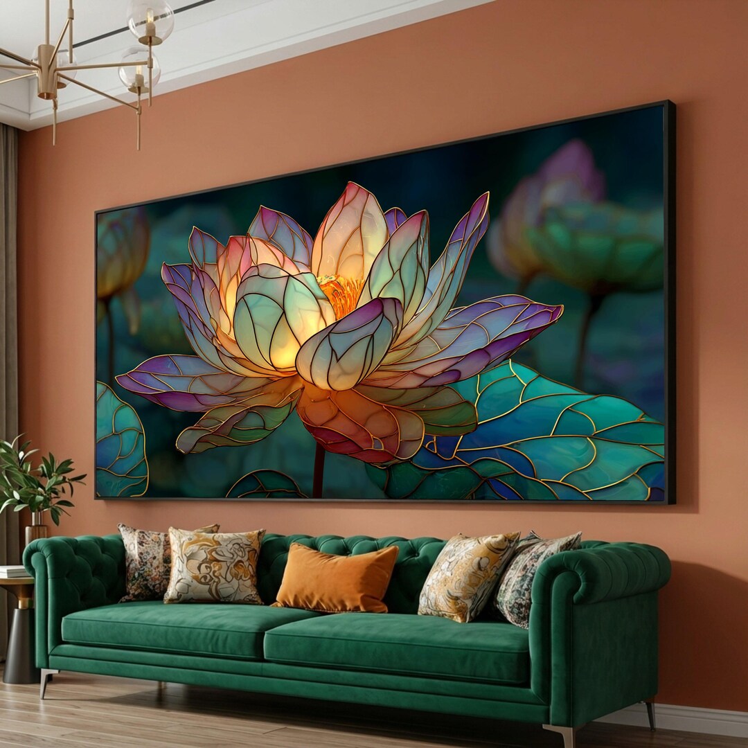 Stained Glass Lotus Flower Canvas, Modern Floral Wall Art, Ready to ...