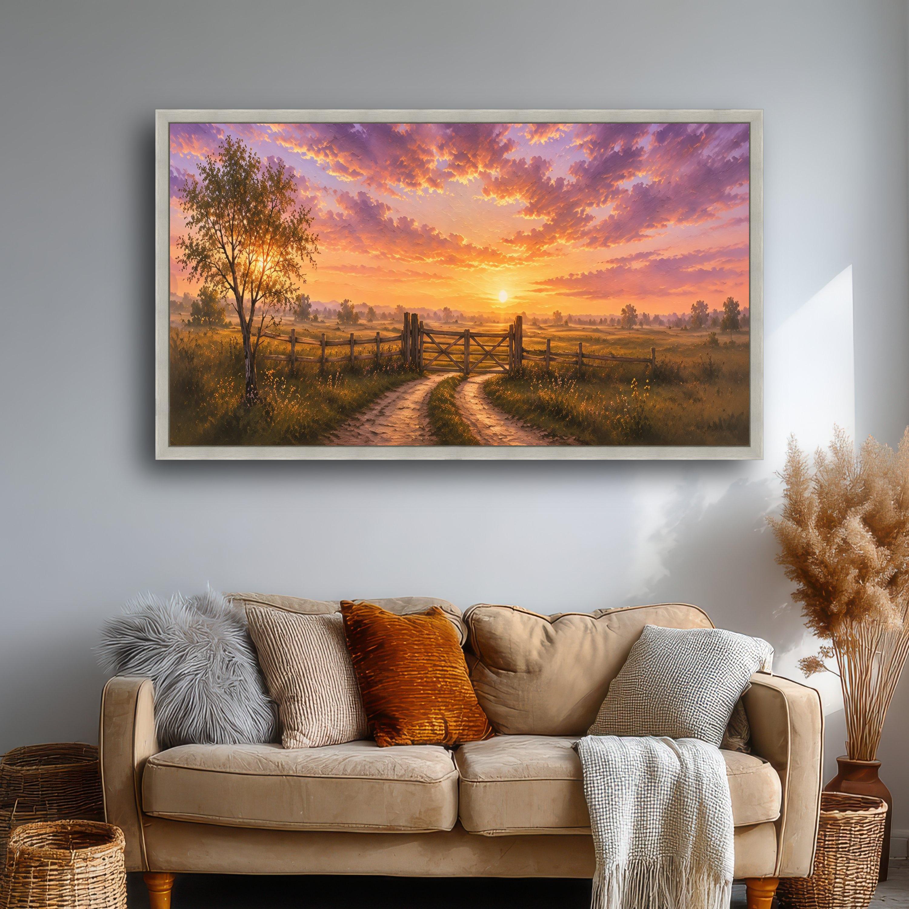 Country Sunset Canvas Print, Rustic Landscape Wall Art, Farmhouse