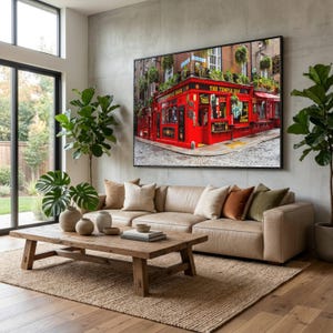 Lienzo impreso del pub Temple Bar de Dublín, escena callejera irlandesa roja (sin pintar a mano)