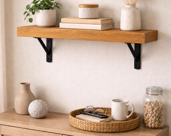 Premium 1.5" Thick Floating Shelf | Handmade Solid Wood Wall Shelf | Rustic Farmhouse Decor