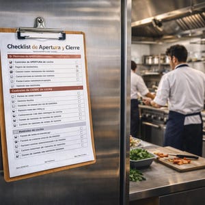 Kitchen opening and closing checklist. Editable PDF+Word template. Professional daily control.