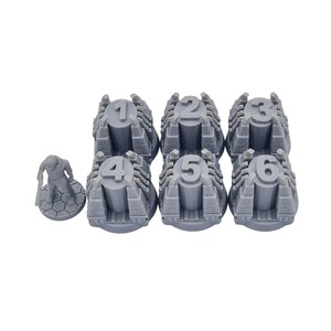 6 marcadores de objetivo de reliquia numerados: terreno/escenario impreso en 3D de alta calidad a escala de 28/32 mm para juegos de guerra de mesa y RPG.