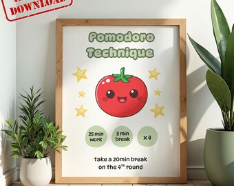 Pomodoro Time Management Poster for Therapy Office Wall Art - ADHD Coping Skills - DIGITAL DOWNLOAD