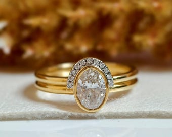 1,00 CT oval halvhalo vigselring oval labbodlad diamant förlovningsring jubileumspresent bezelset frieriring present till kvinnor