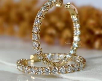 4,50 CT Runda Lab Grown Diamond Inside Out Hoops Örhängen 14K Guld Stora Cirklar Runda Förlovningsörhängen Bröllopsörhängen Födelsedagspresent