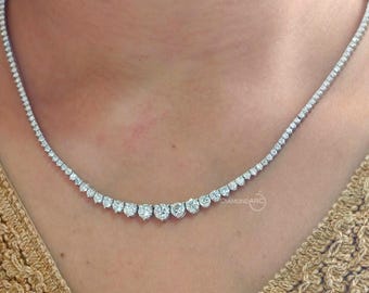 Runt tennishalsband med labbodlade diamanter 14K guld graderad diamant hel tennishalsband IGI-certifierade diamanter Jubileumspresent till henne