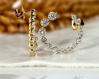 Örhängen i 14 karat guld med öppen cirkel, runda örhängen med labbodlade diamanter, bröllopsörhängen, runda spiralörhängen, födelsedagspresent, jubileumspresent