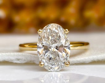 4,00 CT oval diamantring i labgrown-guld, förlovningsring i 14K guld, dolda haloringar, hög infattning, katedralring, solitaire-vigselring