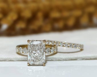 14K guld matchande halv evighetsring stapelbar 4,00 CT strålande labogrodden diamant förlovningsring i 2 delar, brudset med dold halo