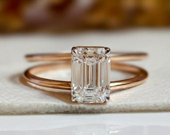 14K massivt guld smaragdslipad labodrant förlovningsring med split shank vigselring för kvinnor jubileumspresenter till henne