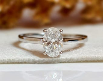 Oval förlovningsring med labbodlad diamant för henne Solitärring Bröllopsdagspresenter Enkel diamantring för frieri 14K guldring