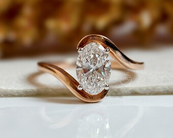 1,50 CT oval diamant förlovningsring med labbodlad diamant, solitaire vigselring, 1-årsjubileumsring, gåva, bypass oval diamantring, virvelring