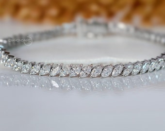 6.00 TCW Marquise tennisarmband med labbodlade diamanter Armband i 14 karat guld med labbodlade diamanter Lyxigt armband Bröllopspresent till henne IGI-certifierad VS1 EF