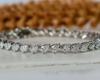 Armband i 14 karat massivt guld, päron, labbet skapat tennisarmband, stapelbart diamantset med 3 stift, brudarmband, födelsedagspresent till mamma