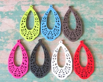 Painting Series - More Colors Choices Set of 10 Pcs 30 x 55 mm Filigree Wood Laser Cut Water Drop Wooden Charm/Pendant PMH195
