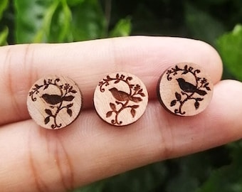 Engrave Series - Variety of Wood Laser Cut Carved Bird Wood Charm Cabochons Ear Stud Wood DIY Earring Jewelry Supplies - 4pcs - EC5