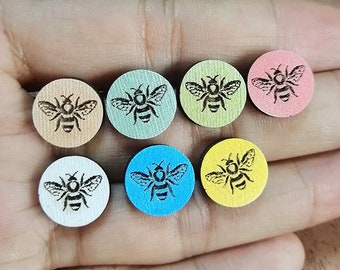 Engrave Series - Variety of Colors Laser Cut Carved Bee Wood Charm Cabochons Ear Stud Wood DIY Earring Jewelry Supplies - 4pcs - SPE2