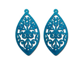 Dyeing Series Filigree Wood Charm – Geometric Dangle Pendant (28x55mm)  NM2111
