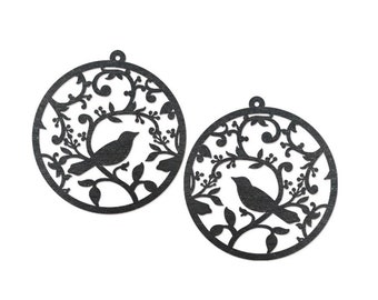 Filigree Bird Wood Charm – Dyed Birch Pendant (48x51mm)   NM2105
