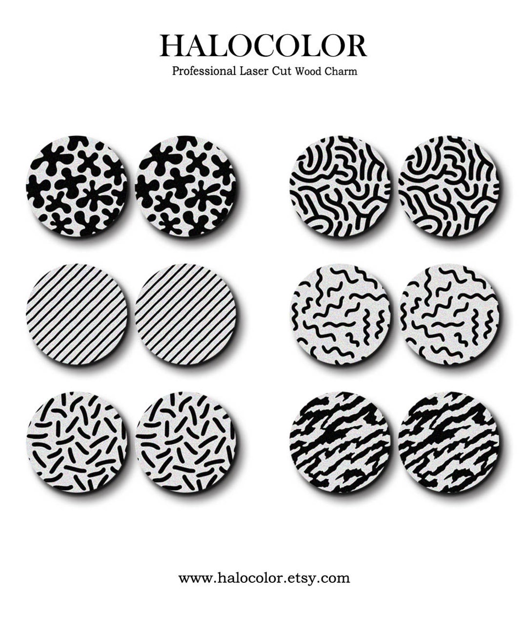 Geometric Wood Cabochons - Abstract Black & Grey Birch Charms (12-25mm ...