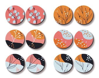 Little Color Wood Cabochons - Filigree Abstract Color Boho Leaf Wood Cab / 12mm /16mm/20mm/25mm /Wood Cab For Ear Stud/ LPC-441