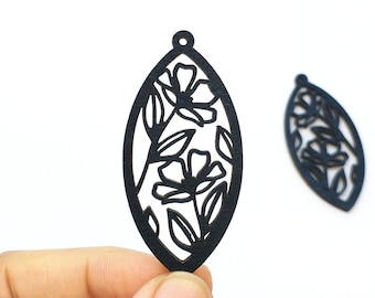 NEW! - Dyeing Series - 25 x 52 mm Variety of Colors Filigree Boho Lace Flower Wood Dangle/ Wooden Charm/Pendant NM2458