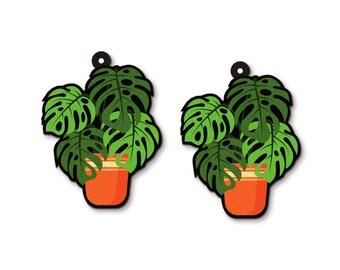 Print Series - 2 Pcs Filigree Wooden Houseplant Charm / Wooden  Dangle/ Pendant /Embellishments/Fit For Earring G-114