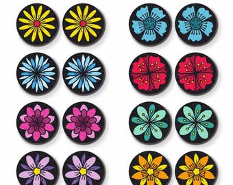 Botanical Flower Birch Wood Cabochons – Boho Ear Stud Charms  LPC-1190