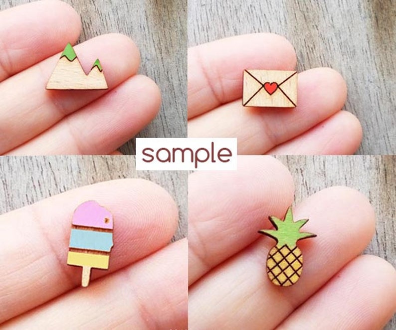 10 pcs Diamond Wood Charm Earring Supplies Wood Cabochons Ear Stud LCW81