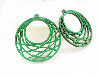 Dyeing Series - 48x 52 mm Variety of Colors Filigree Round Geometrical Laser Cut Wood Dangle/ Wood Pendant/ Wood Earring ONM05