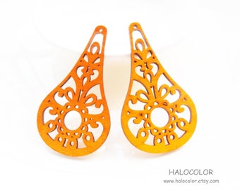 Filigree Wood Dangle Charms – Dyed Birch Plywood Pendant (36x63mm)  NM563