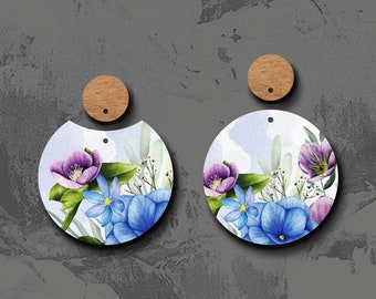 Print Series - 2 PCS 35mm Filigree Flower Pattern Wood Charm / Wooden  Dangle/ Pendant /Embellishments /  Light weight /MS12-18