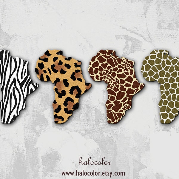 Print Series - 2 Pcs Filigree Africa Map Wood Charm / Wooden  Dangle/ Pendant /Embellishments AFR-10