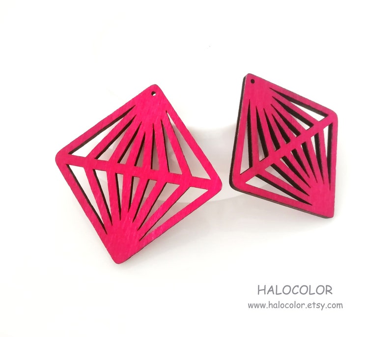 Dyeing Series 6 Pcs 48 x 52 mm Variety of Colors Filigree Geometric Wood Dangle Wooden CharmPendant NM1530