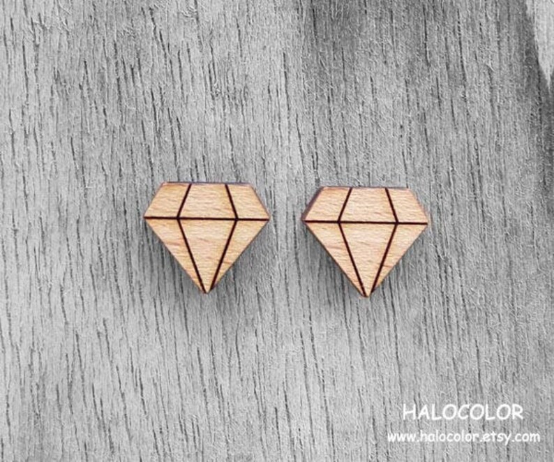 10 pcs Diamond Wood Charm Earring Supplies Wood Cabochons Ear Stud LCW81