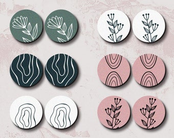 Little Color Wood Cabochons - Filigree Boho Flower Wood Cab /Wooden Embellishments /12mm /16mm/20mm/25mm /Wood Cab For Ear Stud/ LPC-310