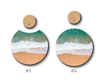 Beach Ocean Blue Wood Charm – Boho Filigree Pendant, Earring Supplies (35mm)  MS12-268