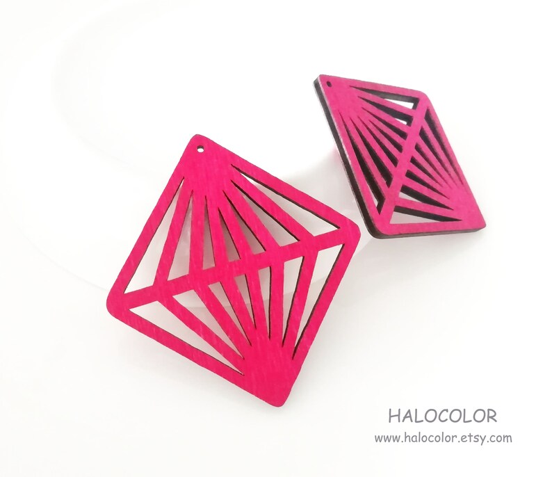 Dyeing Series 6 Pcs 48 x 52 mm Variety of Colors Filigree Geometric Wood Dangle Wooden CharmPendant NM1530