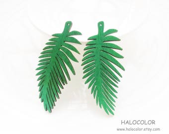 Dyeing Series Filigree Leaf Wood Charm - Wooden Dangle Pendant (29x62mm)