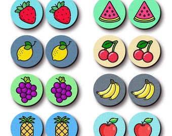 Little Color Wood Cabochons - Filigree Banana Apple Watermelon Grape Strawberry Cherry Pattern Wood Cab / Wood Cab For Ear Stud/ LPC-899