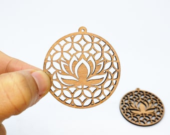 NEW! - Dyeing Series - 6 Pcs 45 x 48 mm Variety of Colors Filigree Boho Lotus Geometric Wood Dangle/ Wooden Charm/Pendant NM2391