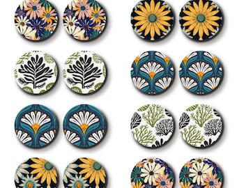 Botanical Plant Birch Wood Cabochons – Filigree Flower Ear Studs  LPC-1282